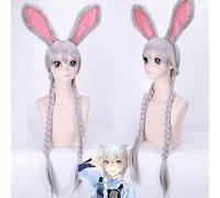 GHK 80 cm Zootropolis Judy Coniglio Parrucca Cosplay Lunghe parrucche intrecciate grigie argento Capelli Costume anime Fibra sintetica resistente al calore