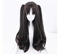 GHK 80cm Fate stay night Tohsaka Rin Parrucca Cosplay Lungo ondulato Nero Biondo Capelli sintetici Fate Grande ordine Parrucche anime Con coda di cavallo mix nero