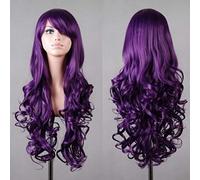 GHK 80cm Moda Blu Viola Rosso Nero Lungo ondulato Parrucca sintetica Lolita Anime Cosplay Donna Parrucche Per Halloween Costume Party 13 Colori viola scuro