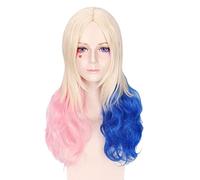GHK Anime Batman Suicide Squad Harleen Quinzel Parrucca cosplay Capelli sintetici Costume di Halloween Parrucche coda di cavallo Per donna Perucas + Cappellino rosa blu