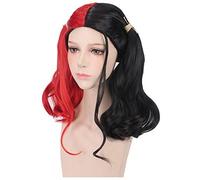 GHK Anime Batman Suicide Squad Harleen Quinzel Parrucca cosplay Capelli sintetici Costume di Halloween Parrucche coda di cavallo Per donna Perucas + Cappellino nero rosso