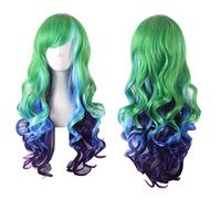GHK Anime Lolita Parrucca lunga verde ondulata verde blu Ombre Capelli sintetici Festa in costume di Halloween Parrucche Cosplay per donna Fibra ad alta temperatura