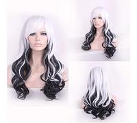 GHK Anime lunghe ondulate bianche nere Ombre parrucca costume cosplay giapponese Harajuku Lolita parrucche per capelli per donna