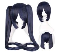 GHK Anime Vocaloid Hatsune Miku Parrucca Black Rock Shooter Senbon Zakura Parrucca Cosplay Lunghi capelli sintetici Chip Coda di cavallo + Cappellino parrucca nero blu