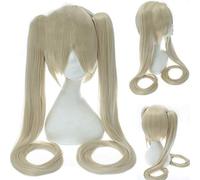 GHK Anime Vocaloid Hatsune Miku Parrucca Black Rock Shooter Senbon Zakura Parrucca Cosplay Lunghi capelli sintetici Chip Coda di cavallo + Parrucca Cappellino bionda