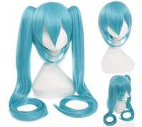 GHK Anime Vocaloid Hatsune Miku Parrucca Black Rock Shooter Senbon Zakura Parrucca Cosplay Lunghi capelli sintetici Chip Coda di cavallo + Cappellino parrucca azzurro 55