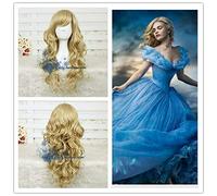 GHK Biamoxer Cenerentola Parrucca Cosplay Colore dorato Gioco di ruolo Halloween Principessa Capelli con retino per capelli Onda del corpo