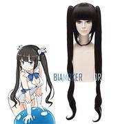 GHK Biamoxer New Sword Oratoria Hestia Kami Sama Parrucche Cosplay 100cm Parrucca Cosplay Perucas ondulati neri sciolti