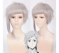 GHK Bungo Stray Dogs Nakajima Atsushi parrucca cosplay anime corta argento grigio soffici parrucche sintetiche per capelli con frangia per festa in costume
