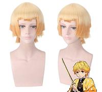 GHK Demon Slayer: Kimetsu no Yaiba Agatsuma Zenitsu Parrucca Costume Cosplay Capelli sintetici Corti Parrucchino dorato