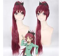 GHK Donna Lungo Diritto Cosplay Puella Magi Madoka Magica Sakura Parrucca Kyouko Parrucca sintetica per capelli 80cm Claw Clip Coda di cavallo Vino rosso