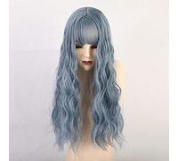 GHK frangia sottile lungo grigio blu naturale parrucche sintetiche ricci moda parrucche cosplay gradiente fibra ad alta temperatura parrucche da donna # 1