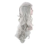 GHK Game of Thrones Dany Anime Parrucca Cosplay Sintetico Lungo Biondo Grigio argento Capelli ondulati Una canzone di ghiaccio e fuoco Parrucche da donna per feste grigio argento