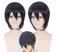 GHK gratuito Nanase Haruka dritto nero blu corto parrucca cosplay uomini capelli sintetici termoresistenti parrucche costume di Halloween 35 cm
