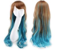 GHK Harajuku Lolita blu rosa ombre parrucche per capelli per le donne a buon mercato anime cosplay parrucca sintetica ondulata lunga con frangia per festa in costume marrone blu