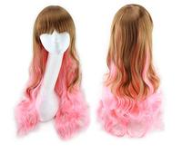 GHK Harajuku Lolita blu rosa parrucche per capelli Ombre per le donne Parrucca sintetica lunga ondulata anime Cosplay Cosplay con frangia per festa in costume marrone rosa
