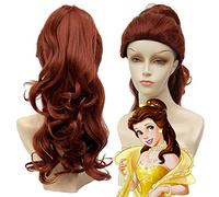 GHK La bella e la bestia Bella parrucca ondulata lunga Coda di cavallo Cosplay Costume Capelli sintetici Perucas Costume da Halloween Parrucche per le donne