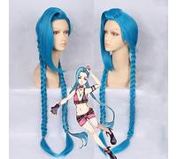 GHK League of Legends LOL Jinx Parrucca Cosplay Blu Doppia coda di cavallo Trecce Ragazze Lunghe parrucche di capelli sintetici per la festa di Halloween