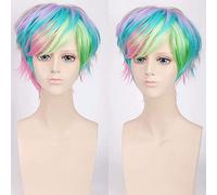 GHK Moda a buon mercato colorato parrucca uomo corto capelli sintetici arcobaleno colore costume di Halloween ruolo del partito parrucche cosplay anime + cappuccio parrucca