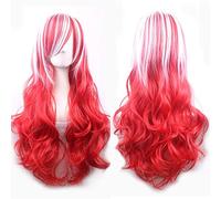 GHK Moda economici lunghi ondulati bianchi rossi Ombre Capelli sintetici Costume di Halloween Anime Parrucche Cosplay per donna + Cappellino parrucca