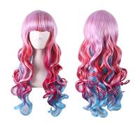 GHK Moda Sexy Arcobaleno colorato Parrucca rosa rosso blu Ombre Cosplay Costume Lolita Parrucche sintetiche lunghe ondulate Parrucche con frangia +