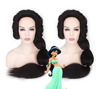 GHK Movie Aladdin e la lampada magica Jasmine Parrucca nera lunga Cosplay Per Halloween Festa in costume Anime Capelli sintetici Coda di cavallo 90 cm