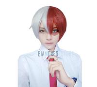 GHK My Hero Academia Boku no Hiro Akademia Shoto Todoroki Shouto Parrucche Cosplay Parrucca cosplay resistente al calore bianca e rossa