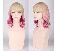 GHK New Rose Net Harajuku Lolita Short Wavy Blonde Pink Ombre Cosplay Parrucca Capelli sintetici Halloween Costume Party Gioca parrucche per le donne