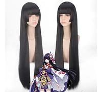 GHK Onmyoji Parrucca nera lunga dritta Cosplay Anime Capelli sintetici Donne Costume di Halloween Parrucche a strati con scoppi resistenti al calore