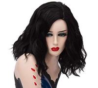 GHK Parrucca arcobaleno colorato ondulato corto da 14 pollici Capelli sintetici Costume di Halloween Cosplay Anime Ombre arancione Parrucche per donna Nero