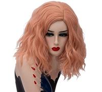 GHK Parrucca arcobaleno colorato ondulato corto da 14 pollici Capelli sintetici Costume di Halloween Anime Cosplay Arancione Ombre Parrucche da festa per donna rosa 3