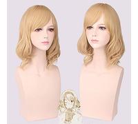 GHK parrucca bionda sintetica resistente al calore breve parrucca ondulata capelli donne parrucche cosplay anime con frangia per festa in costume 40 cm
