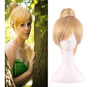 GHK Parrucca cosplay bionda corta da 30 cm Parrucca da fata Campanella piena di capelli Parrucche per donna Principessa Campanellino Capelli sintetici per adulti + Parrucca Cap