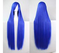 GHK Parrucca cosplay lunga diritta economica 100cm moda argento nero bianco rosso blu viola rosa verde parrucche sintetiche per donna blu