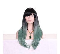 GHK parrucca da 28 pollici moda nero biondo Ombre con frangia capelli sintetici anime cosplay lunghe parrucche ondulate per donne resistente al calore verde militare
