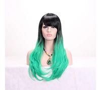 GHK parrucca da 28 pollici moda nero biondo Ombre con frangia capelli sintetici anime cosplay lunghe parrucche ondulate per le donne resistente al calore verde