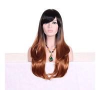 GHK parrucca da 28 pollici moda nero biondo Ombre con frangia capelli sintetici anime cosplay lunghe parrucche ondulate per le donne resistente al calore marrone