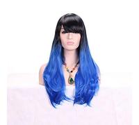 GHK parrucca da 28 pollici moda nero biondo Ombre con frangia capelli sintetici anime cosplay lunghe parrucche ondulate per le donne resistente al calore blu