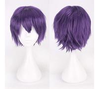 GHK Parrucca sintetica per capelli sintetici corti ondulati per uomo Cosplay Nero Bianco Bionda Marrone Viola Rosa Blu Rosso Arancione Grigio Argento Parrucche anime viola scuro