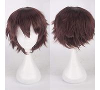 GHK Parrucca sintetica per capelli sintetici corti ondulati per uomo Cosplay Nero Bianco Bionda Marrone Viola Rosa Blu Rosso Arancione Grigio Argento Argento Parrucche Anime Marrone scuro
