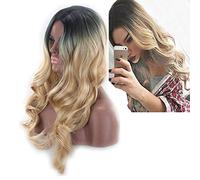 GHK parte centrale due tonalità nero biondo parrucca Ombre Cosplay capelli sintetici naturali lunghe parrucche ondulate per le donne fibra ad alta temperatura
