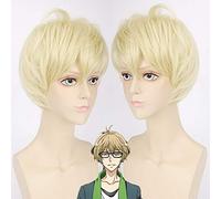 GHK The Animation Fluffy Cosplay Parrucca Uomo Resistente al calore Sintetico Capelli biondi Anime Yayoi Haru Costume da Halloween Parrucche 8 pollici