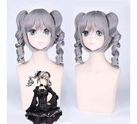 GHK THE IDOLM STER Parrucca cosplay grigio argento Kanzaki Ranko con doppia coda di cavallo ondulata Cenerentola parrucche di capelli anime per donna 40 cm
