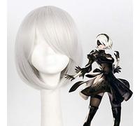 GHK Tsuki NieR Automata 2B Parrucca corta argento bianco Cosplay Costume Gioca a parrucche sintetiche per donna