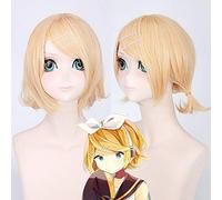 GHK Vocaloid Kagamine RIN Len Parrucca bionda corta Capelli sintetici Anime Parrucche Cosplay per donna 16 pollici