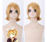 GHK Vocaloid Kagamine Rin Parrucca cosplay bionda dorata Capelli corti Anime Capelli sintetici Piccoli ondulati Costume da Halloween Parrucche per donna