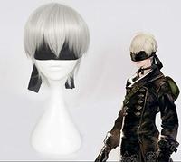 GHK YoRHa No. 9 Parrucca argento modello NieR: parrucca Cosplay Automata 9S con patch occhio nero Cosplay Halloween