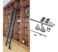 GHKFEJGDEN Kit Binario Scorrevole per Scala Nera (Scala Non Inclusa), Robusto Kit Binario a rulli, Binario Mobile a Tubo Tondo per casa/Interni/soppalco (Dimensioni: Kit Binario da 300 cm)