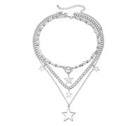 GHKJOK Collana punk a strati con stella a cinque punte, regolabile, in lega di ferro, gioiello da donna, accessorio impilabile Y2K, confezione regalo inclusa, 45cm, Metallo, Nessuna pietra preziosa