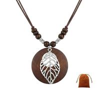 GHKJOK Collana vintage con ciondolo a forma di rosa in legno con catena lunga, gioiello bohémien da donna, squisito design floreale intagliato, collana da donna con sacchetto regalo in velluto, 45cm